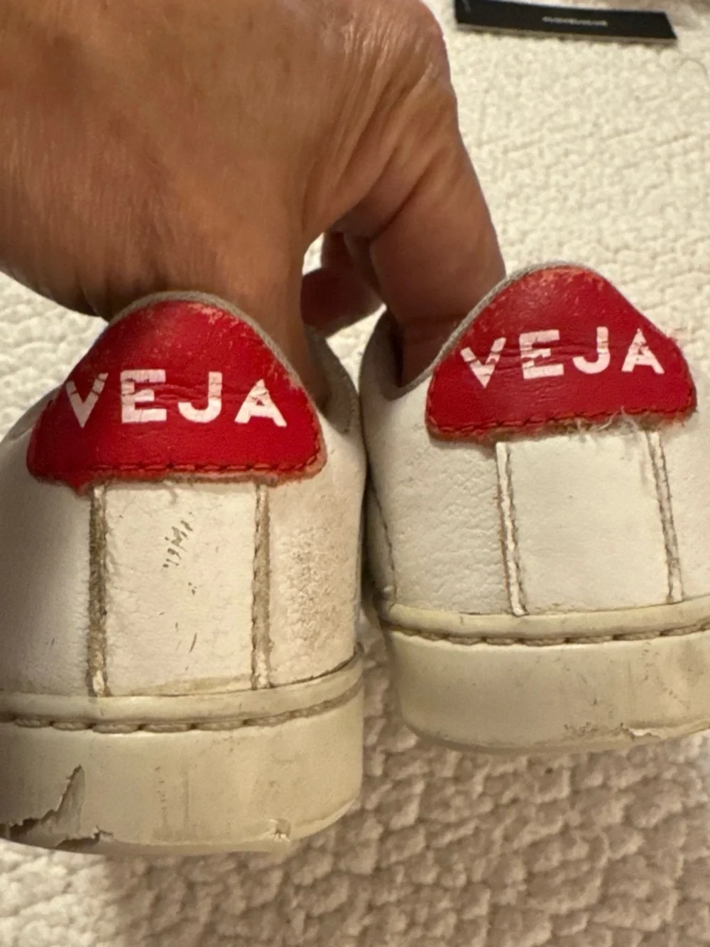 Veja Kids White Sneakers with Navy V and Red Heel Tab